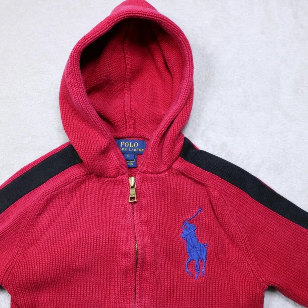 Polo Ralph Lauren Shirt Boys 5 Red Sweatshirt Big Pony Hoodie Full Zip‎
